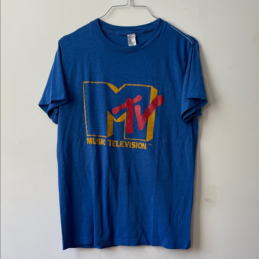 Blue MTV vintage paper thin burnout t shirt size large super soft single stitch